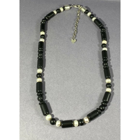Jay King DTR Sterling Silver Black Onyx Barrel Bead Pearl Necklace 21